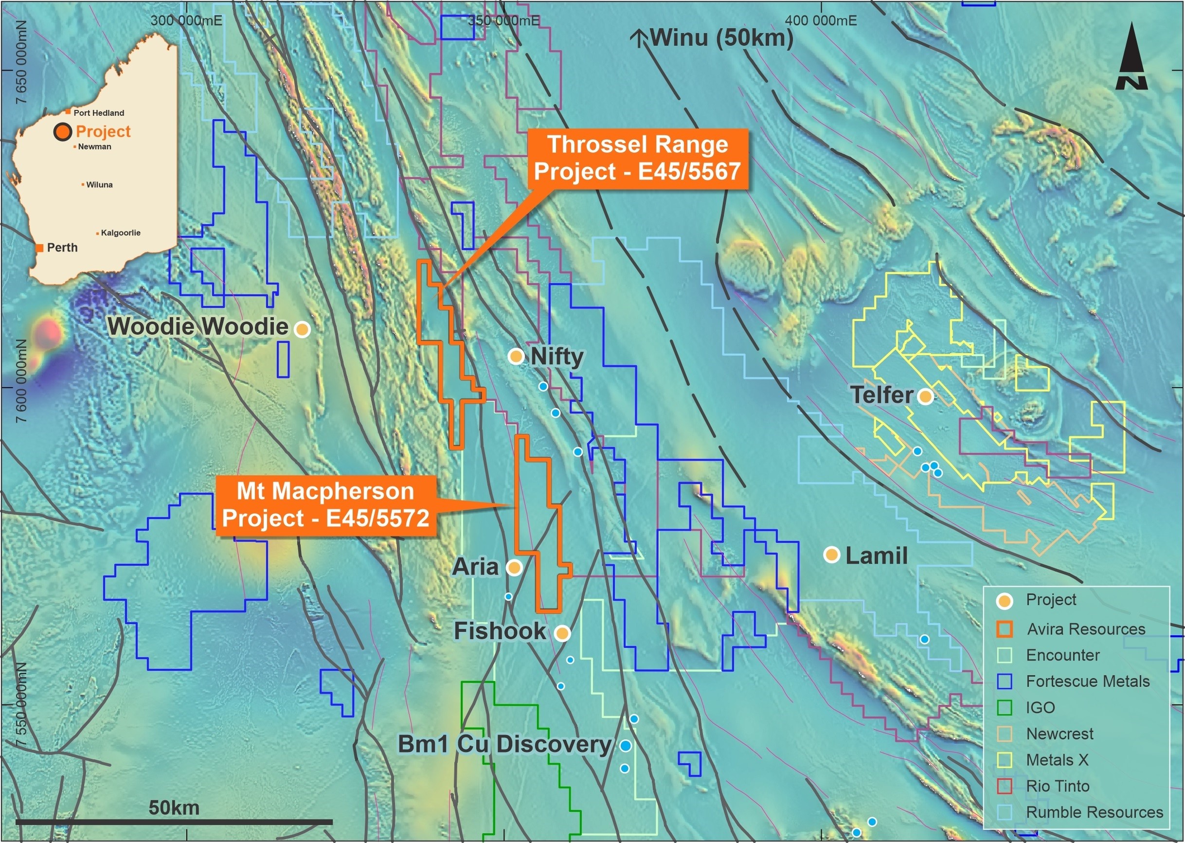 Location of Avira’s Paterson Projects in relation to major mines and emerging copper-gold prospects