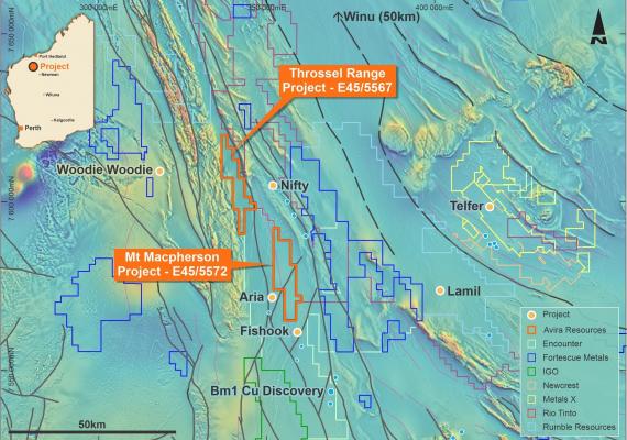 Location of Avira’s Paterson Projects in relation to major mines and emerging copper-gold prospects